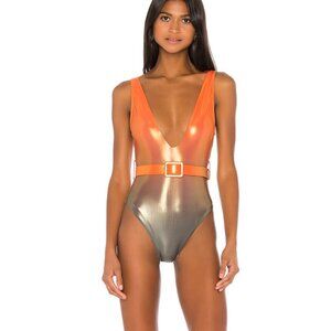 Normaillot  Orange Rainbow One Piece Swimsuit Shiny Orange & Gray Gradient